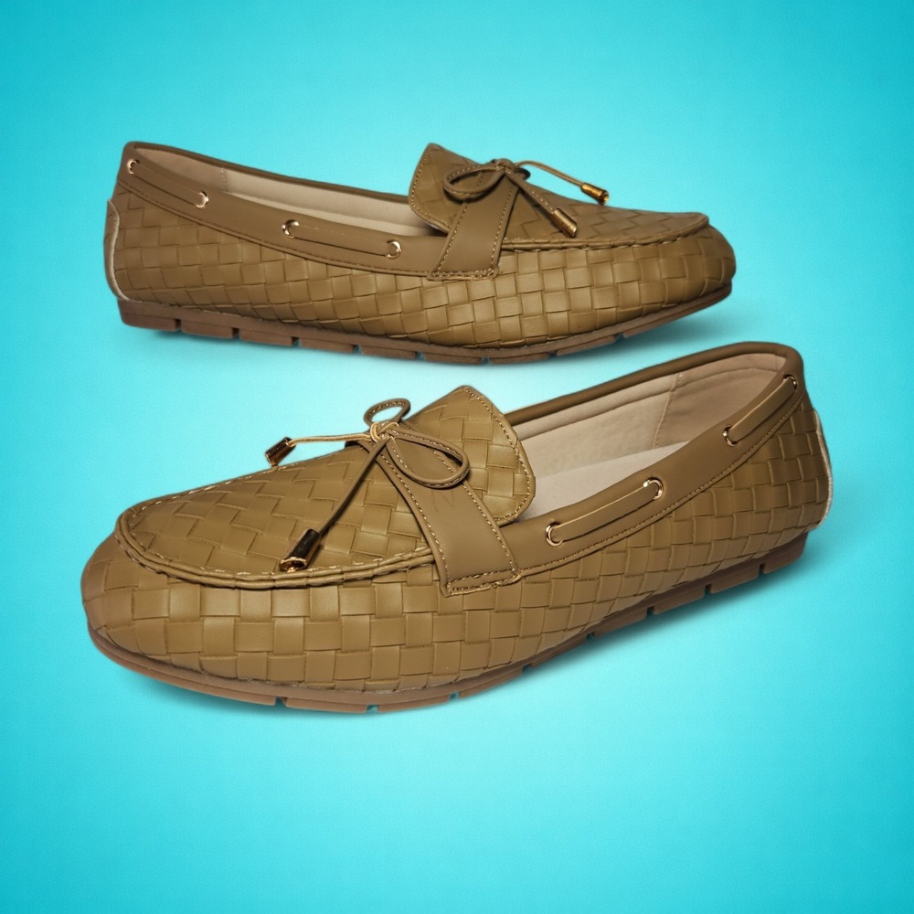 New Women's Khaki Weave Memory Foam Slip-On Loafers, Size 12